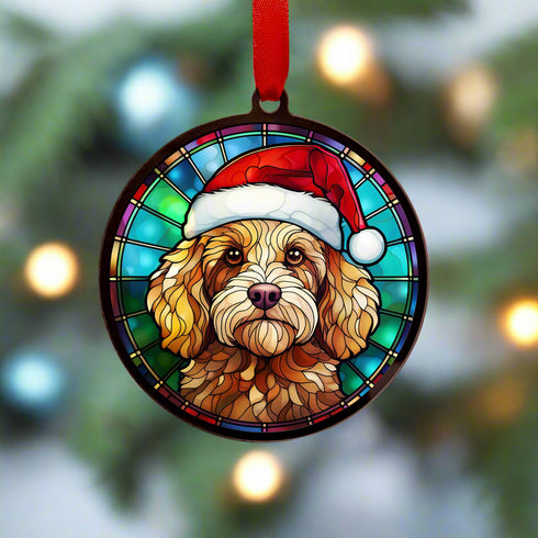 Cockapoo Golden in Santa Hat Suncatcher Decoration